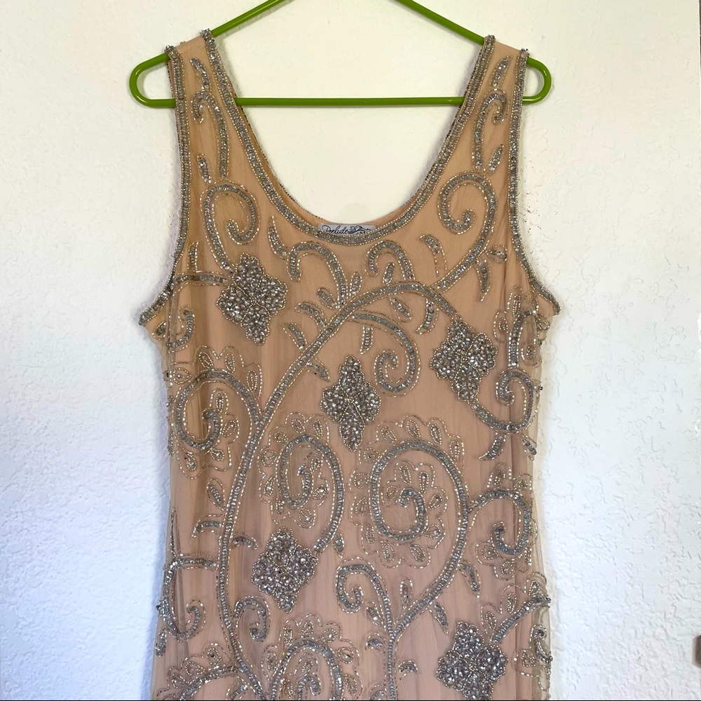 Prelude size 16 sleeveless nude sequin and bead cocktail dress Gatsby